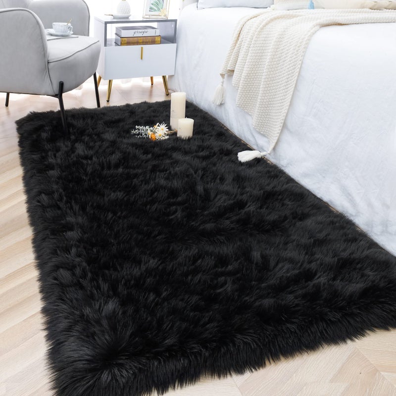 Noahas Luxury Fluffy Rugs Bedroom Furry Carpet Bedside Faux Fur Sheepskin Area Rugs Children Play Princess Room Decor Rug, 3 x 5 Feet - Image 2